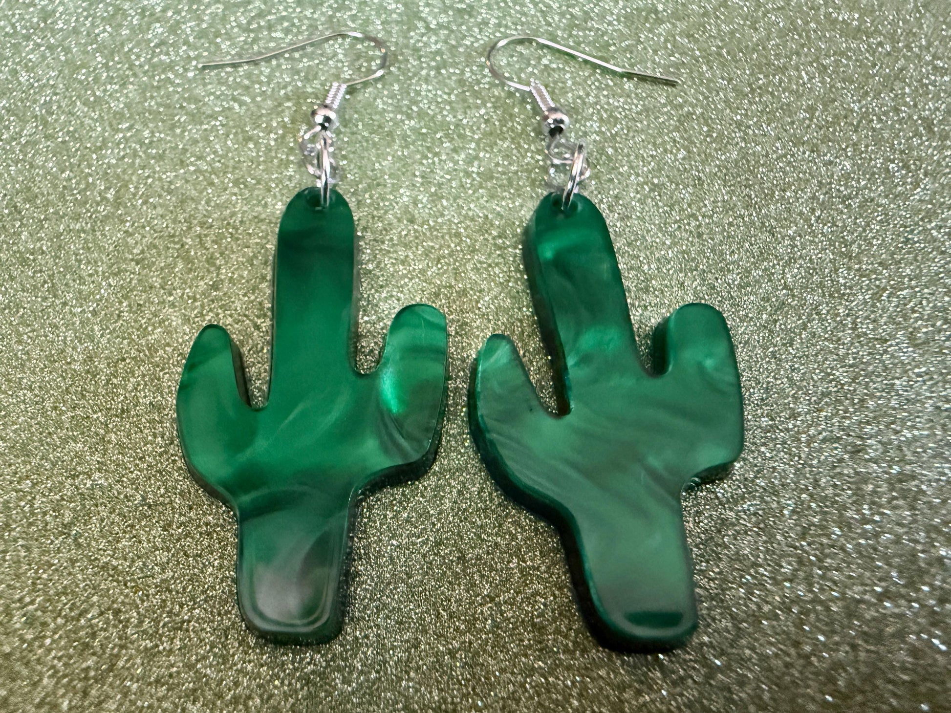 Cactus Earrings: Laser Cut Acrylic Palm Cacti, Sparkly Green Earrings, Plants, Tropical, Spiky Cactuses, Shiny, Best Gifts for Her/Him/Them