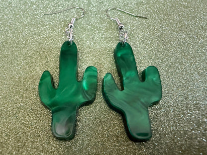 Cactus Earrings: Laser Cut Acrylic Palm Cacti, Sparkly Green Earrings, Plants, Tropical, Spiky Cactuses, Shiny, Best Gifts for Her/Him/Them