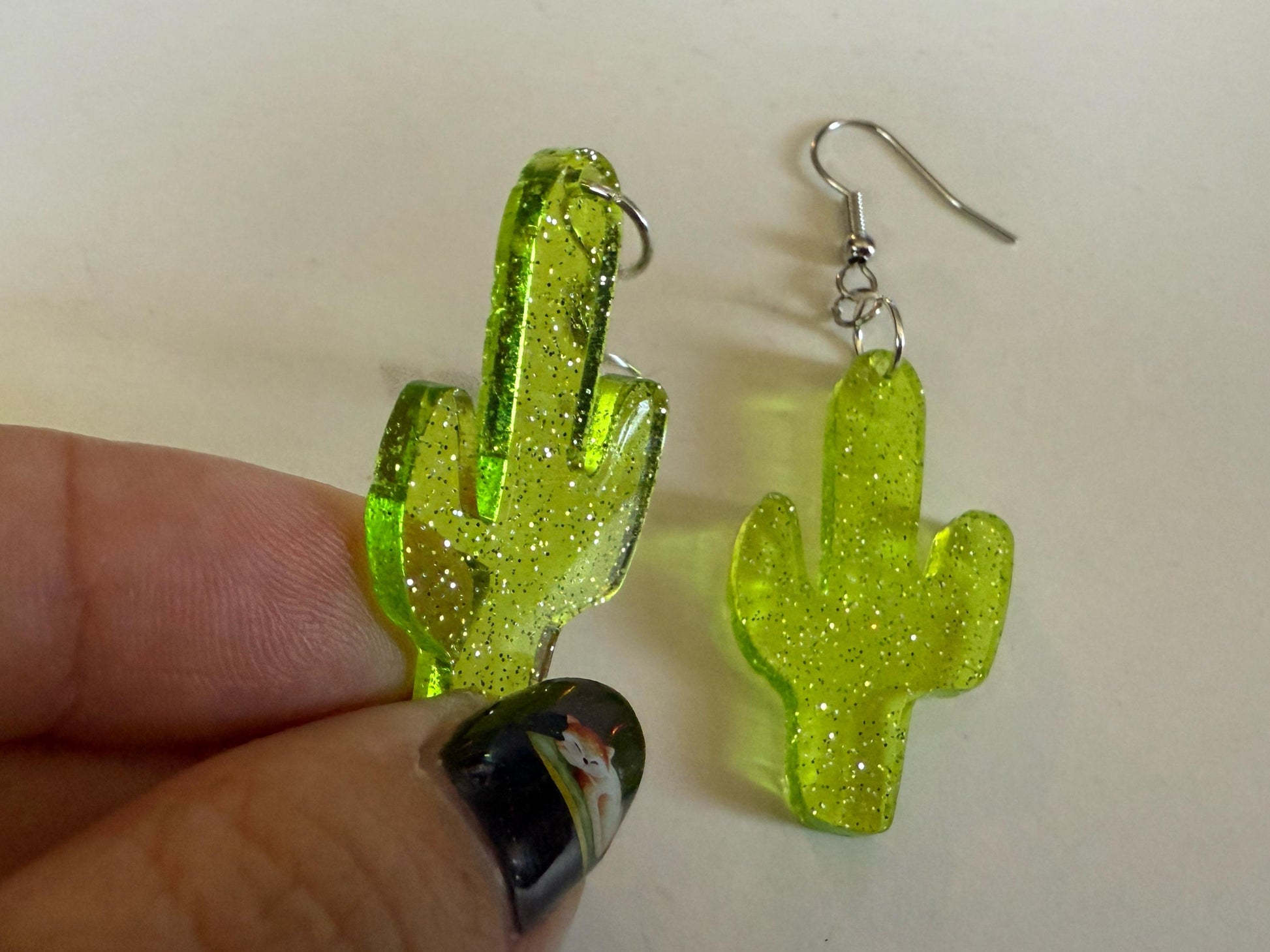 Cactus Earrings: Laser Cut Acrylic Palm Cacti, Sparkly Green Earrings, Plants, Tropical, Spiky Cactuses, Shiny, Best Gifts for Her/Him/Them