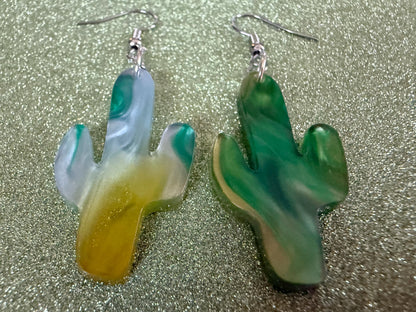 Cactus Earrings: Laser Cut Acrylic Palm Cacti, Sparkly Green Earrings, Plants, Tropical, Spiky Cactuses, Shiny, Best Gifts for Her/Him/Them
