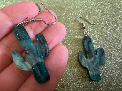 Cactus Earrings: Laser Cut Acrylic Palm Cacti, Sparkly Green Earrings, Plants, Tropical, Spiky Cactuses, Shiny, Best Gifts for Her/Him/Them