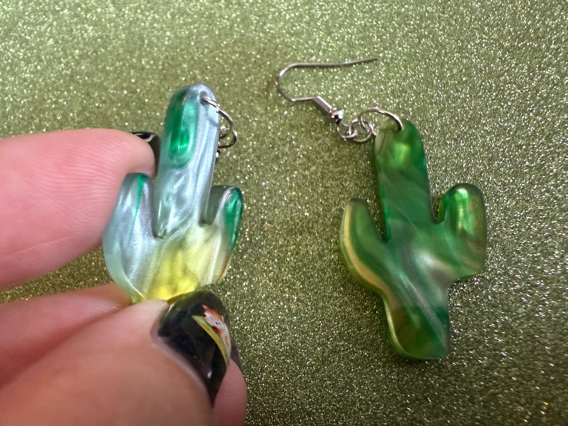 Cactus Earrings: Laser Cut Acrylic Palm Cacti, Sparkly Green Earrings, Plants, Tropical, Spiky Cactuses, Shiny, Best Gifts for Her/Him/Them