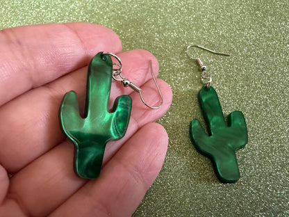 Cactus Earrings: Laser Cut Acrylic Palm Cacti, Sparkly Green Earrings, Plants, Tropical, Spiky Cactuses, Shiny, Best Gifts for Her/Him/Them