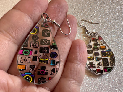 Camera Earrings: Laser Cut Acrylic Cameras, Hobby Photographer, Photos, Photo, Travel, Antique Camera, Pic, Tourist, Gifts for Her/Him/Them