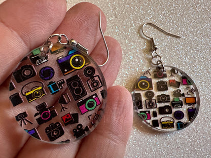 Camera Earrings: Laser Cut Acrylic Cameras, Hobby Photographer, Photos, Photo, Travel, Antique Camera, Pic, Tourist, Gifts for Her/Him/Them