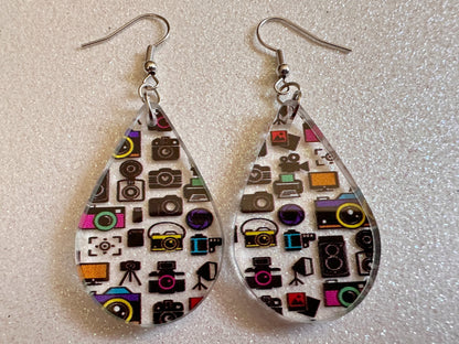 Camera Earrings: Laser Cut Acrylic Cameras, Hobby Photographer, Photos, Photo, Travel, Antique Camera, Pic, Tourist, Gifts for Her/Him/Them