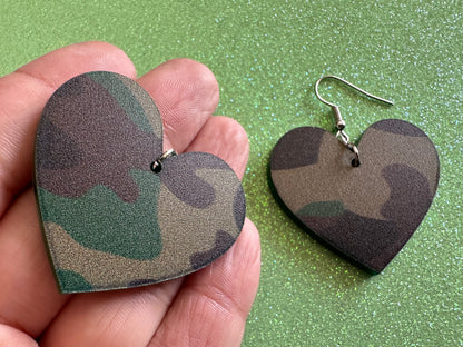Camo Earrings: Laser Cut Acrylic Camouflage Earrings, Forest, Green Earrings, Military, Paintball, Army Outfit, Gifts for Her/Him/Them