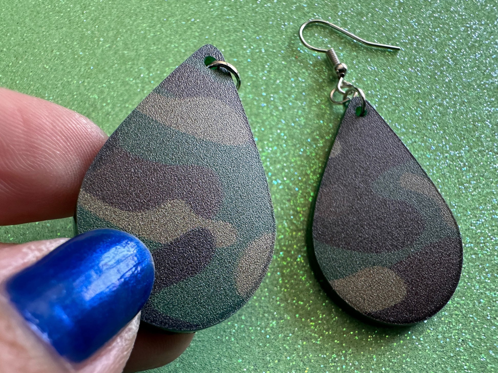 Camo Earrings: Laser Cut Acrylic Camouflage Earrings, Forest, Green, Military, Airsoft, Paintball, Army Outfit, Gifts for Her/Him/Them