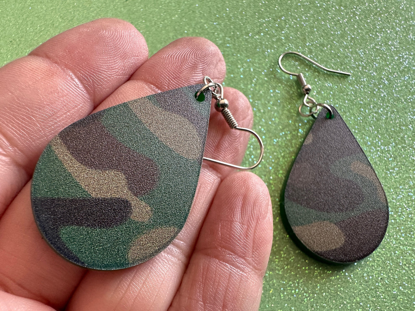 Camo Earrings: Laser Cut Acrylic Camouflage Earrings, Forest, Green, Military, Airsoft, Paintball, Army Outfit, Gifts for Her/Him/Them