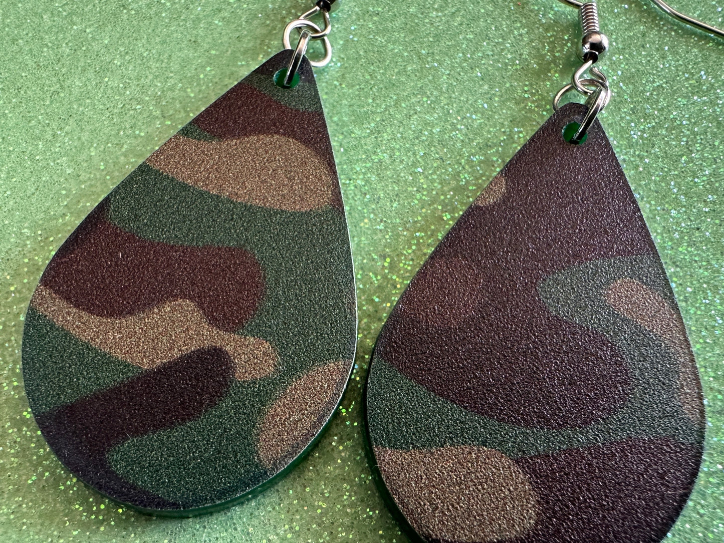 Camo Earrings: Laser Cut Acrylic Camouflage Earrings, Forest, Green, Military, Airsoft, Paintball, Army Outfit, Gifts for Her/Him/Them