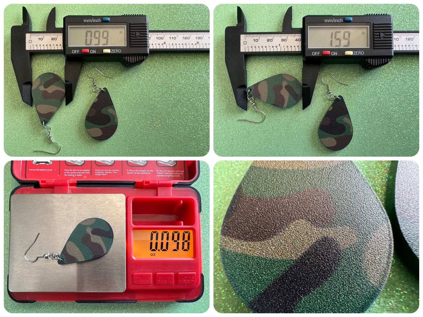 Camo Earrings: Laser Cut Acrylic Camouflage Earrings, Forest, Green, Military, Airsoft, Paintball, Army Outfit, Gifts for Her/Him/Them