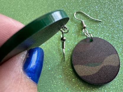 Camo Earrings: Laser Cut Acrylic Camouflage Earrings, Forest, Green, Military, Army, Airsoft, Paintball, Army Outfit, Gifts for Her/Him/Them