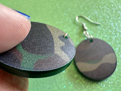 Camo Earrings: Laser Cut Acrylic Camouflage Earrings, Forest, Green, Military, Army, Airsoft, Paintball, Army Outfit, Gifts for Her/Him/Them