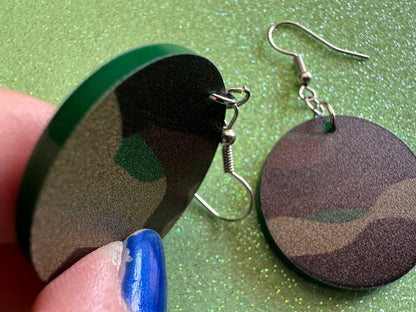 Camo Earrings: Laser Cut Acrylic Camouflage Earrings, Forest, Green, Military, Army, Airsoft, Paintball, Army Outfit, Gifts for Her/Him/Them
