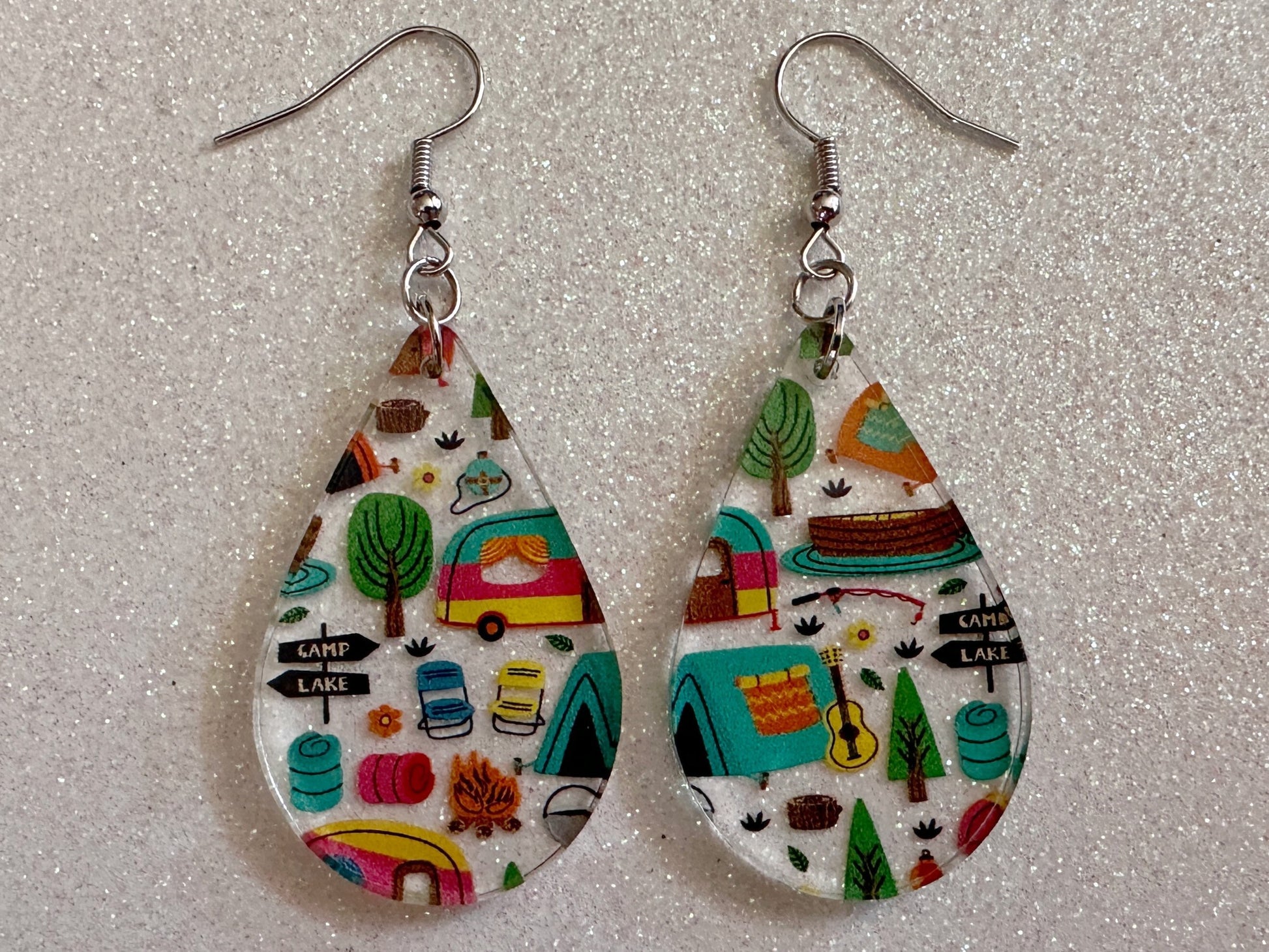 Camping Earrings: Laser Cut Acrylic Campsites, Tent, Glamping, Camp Fire, Forest, Nature, Travel, Adventure, Trip, Gifts for Her/Him/Them