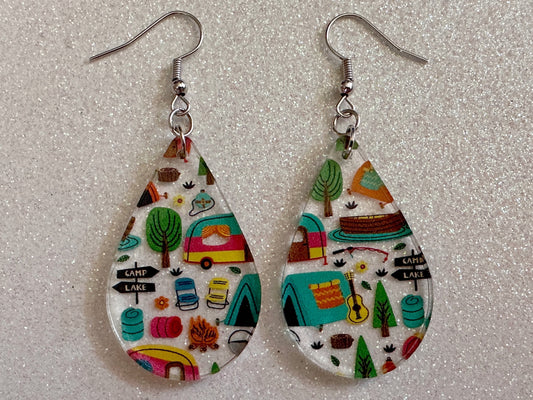 Camping Earrings: Laser Cut Acrylic Campsites, Tent, Glamping, Camp Fire, Forest, Nature, Travel, Adventure, Trip, Gifts for Her/Him/Them