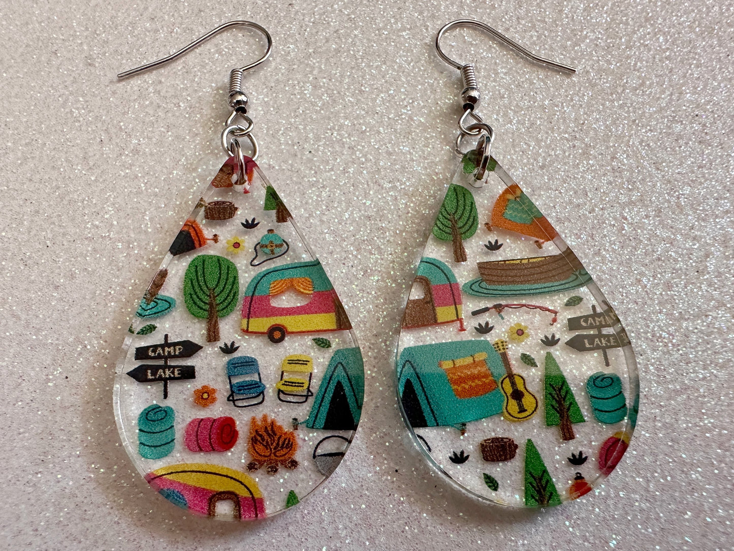 Camping Earrings: Laser Cut Acrylic Campsites, Tent, Glamping, Camp Fire, Forest, Nature, Travel, Adventure, Trip, Gifts for Her/Him/Them