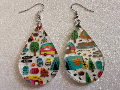 Camping Earrings: Laser Cut Acrylic Campsites, Tent, Glamping, Camp Fire, Forest, Nature, Travel, Adventure, Trip, Gifts for Her/Him/Them
