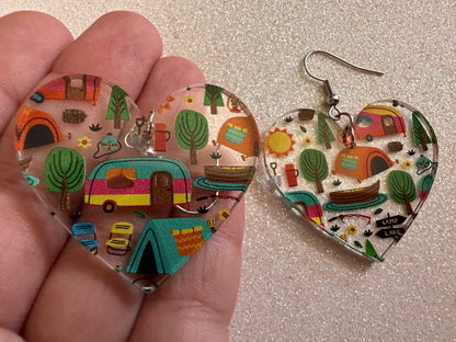 Camping Earrings: Laser Cut Acrylic Campsites, Tent, Glamping, Camp Fire, Forest, Nature, Travel, Adventure, Trip, Gifts for Her/Him/Them
