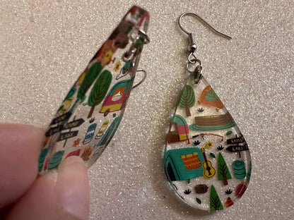 Camping Earrings: Laser Cut Acrylic Campsites, Tent, Glamping, Camp Fire, Forest, Nature, Travel, Adventure, Trip, Gifts for Her/Him/Them
