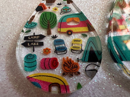 Camping Earrings: Laser Cut Acrylic Campsites, Tent, Glamping, Camp Fire, Forest, Nature, Travel, Adventure, Trip, Gifts for Her/Him/Them