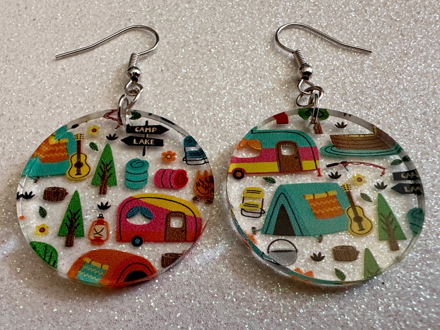 Camping Earrings: Laser Cut Acrylic Campsites, Tent, Glamping, Camp Fire, Forest, Nature, Travel, Adventure, Trip, Gifts for Her/Him/Them
