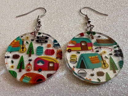 Camping Earrings: Laser Cut Acrylic Campsites, Tent, Glamping, Camp Fire, Forest, Nature, Travel, Adventure, Trip, Gifts for Her/Him/Them