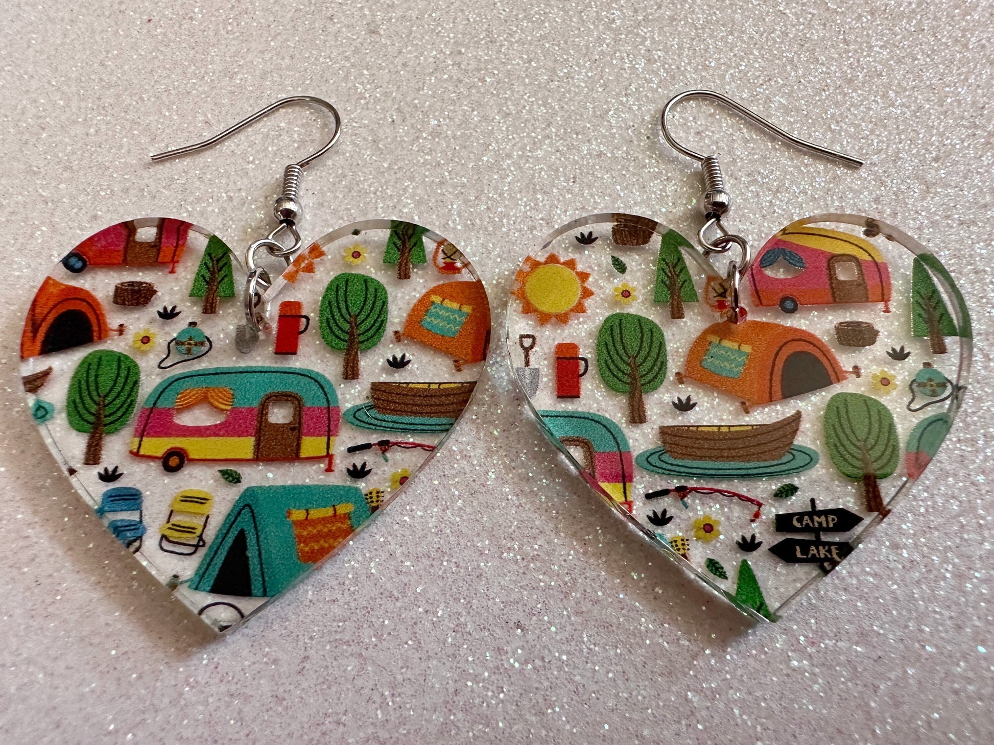 Camping Earrings: Laser Cut Acrylic Campsites, Tent, Glamping, Camp Fire, Forest, Nature, Travel, Adventure, Trip, Gifts for Her/Him/Them