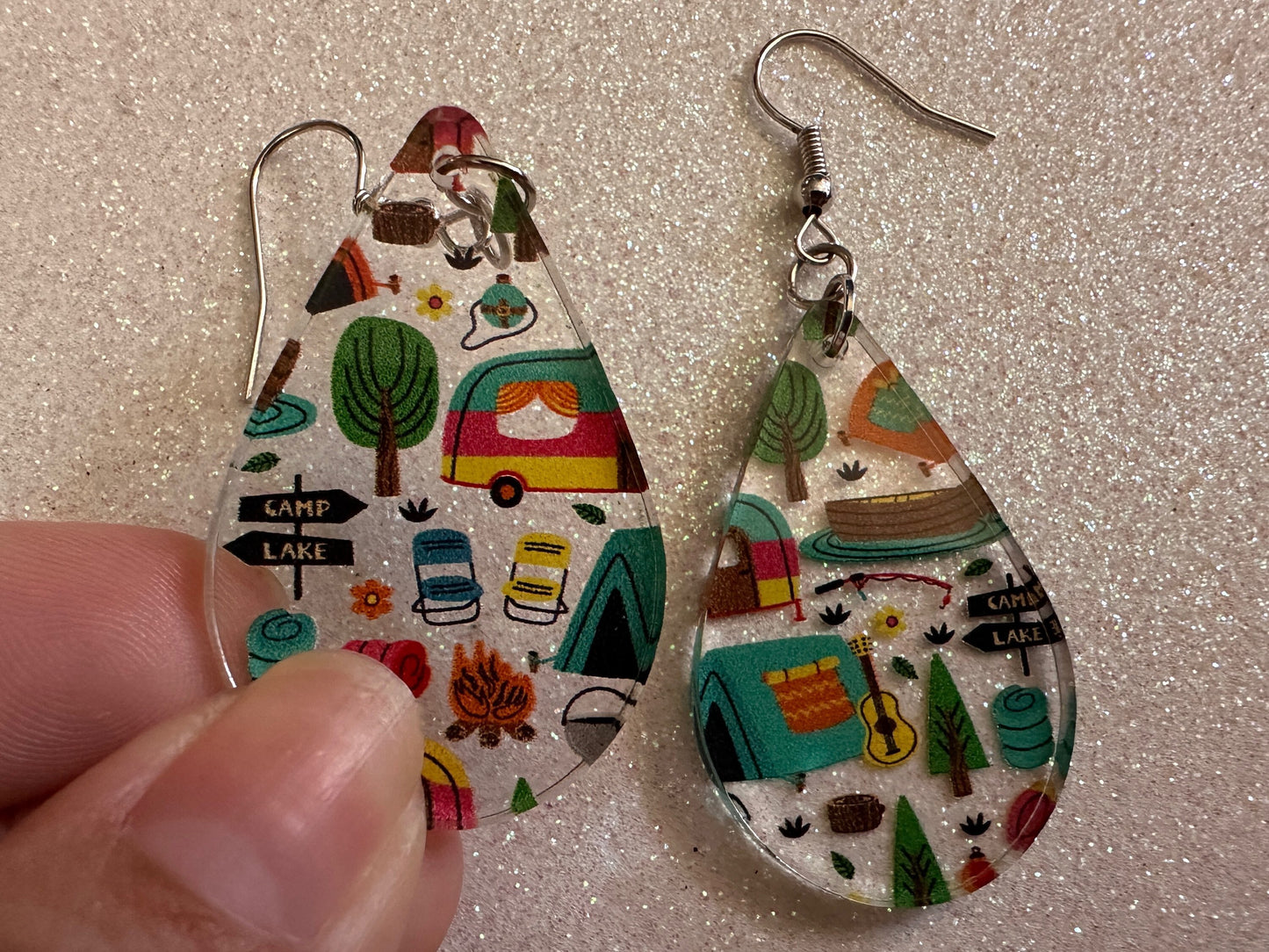 Camping Earrings: Laser Cut Acrylic Campsites, Tent, Glamping, Camp Fire, Forest, Nature, Travel, Adventure, Trip, Gifts for Her/Him/Them
