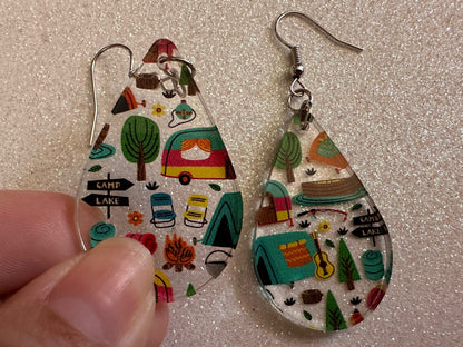 Camping Earrings: Laser Cut Acrylic Campsites, Tent, Glamping, Camp Fire, Forest, Nature, Travel, Adventure, Trip, Gifts for Her/Him/Them