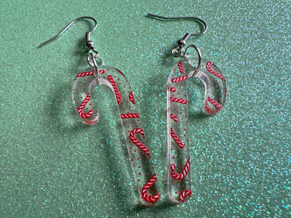 Candy Cane Earrings: Laser Cut Acrylic Candy Canes, Christmas Earrings, Holiday Dessert, Holidays, Sweet Tooth, Best Gifts for Her/Him/Them