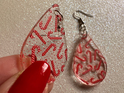 Candy Cane Earrings: Laser Cut Acrylic Candy Canes, Christmas Earrings, Holidays, Dessert, Holidays, Sweet Tooth, Gifts for Her/Him/Them