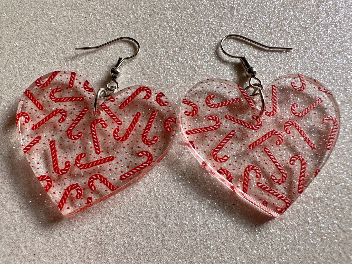 Candy Cane Earrings: Laser Cut Acrylic Candy Canes, Christmas Earrings, Holidays, Hearts, Holidays, Sweet Tooth, Best Gifts for Her/Him/Them