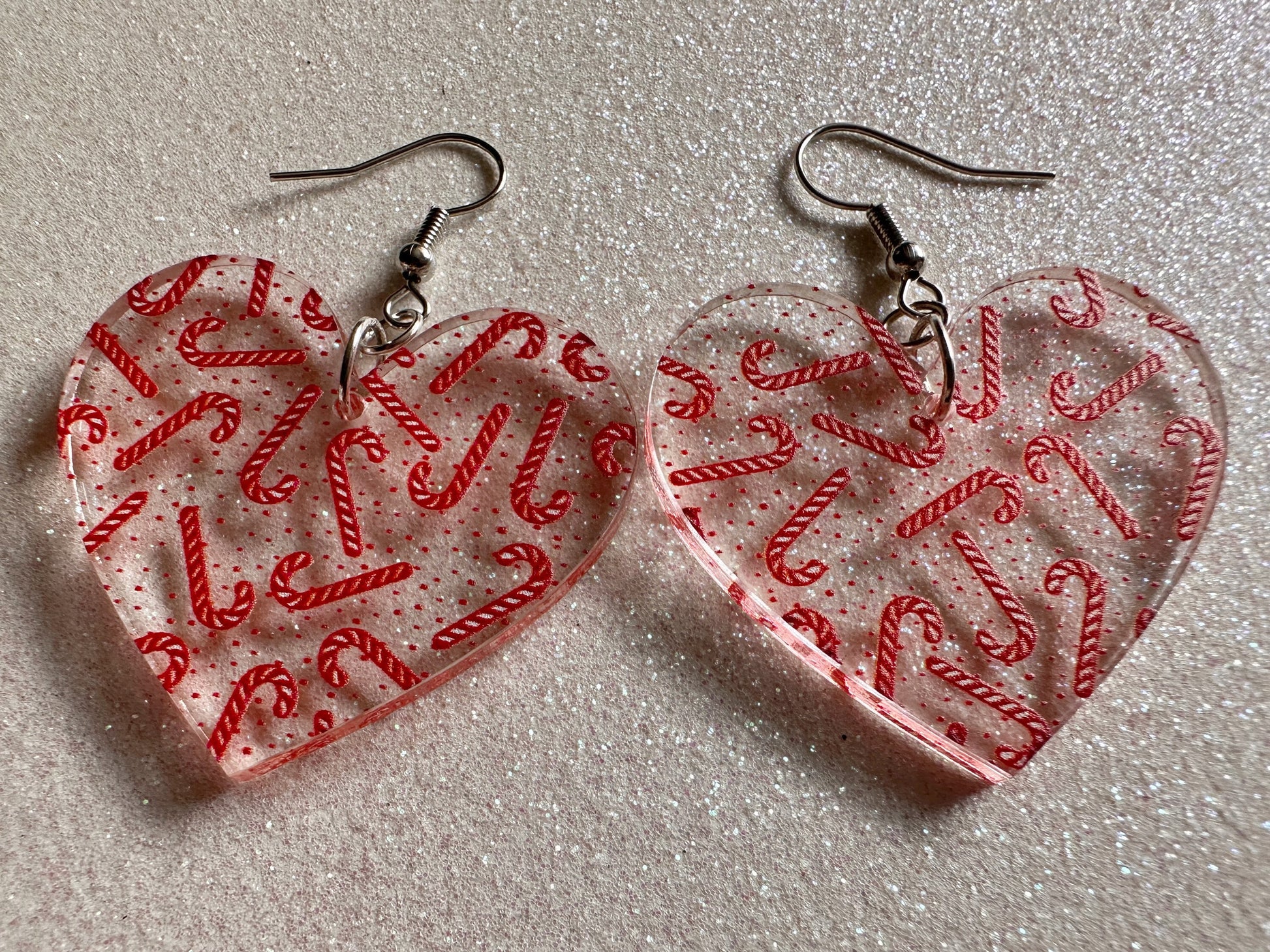 Candy Cane Earrings: Laser Cut Acrylic Candy Canes, Christmas Earrings, Holidays, Hearts, Holidays, Sweet Tooth, Best Gifts for Her/Him/Them