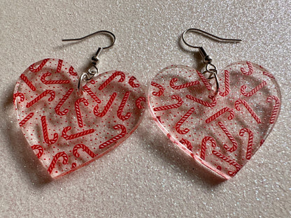 Candy Cane Earrings: Laser Cut Acrylic Candy Canes, Christmas Earrings, Holidays, Hearts, Holidays, Sweet Tooth, Best Gifts for Her/Him/Them