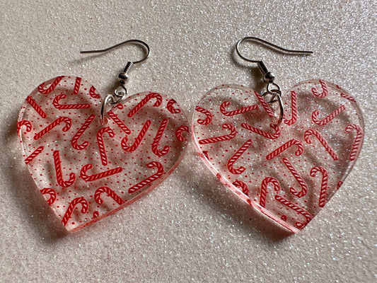 Candy Cane Earrings: Laser Cut Acrylic Candy Canes, Christmas Earrings, Holidays, Hearts, Holidays, Sweet Tooth, Best Gifts for Her/Him/Them