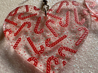 Candy Cane Earrings: Laser Cut Acrylic Candy Canes, Christmas Earrings, Holidays, Hearts, Holidays, Sweet Tooth, Best Gifts for Her/Him/Them