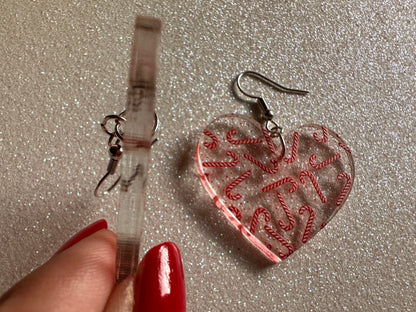 Candy Cane Earrings: Laser Cut Acrylic Candy Canes, Christmas Earrings, Holidays, Hearts, Holidays, Sweet Tooth, Best Gifts for Her/Him/Them