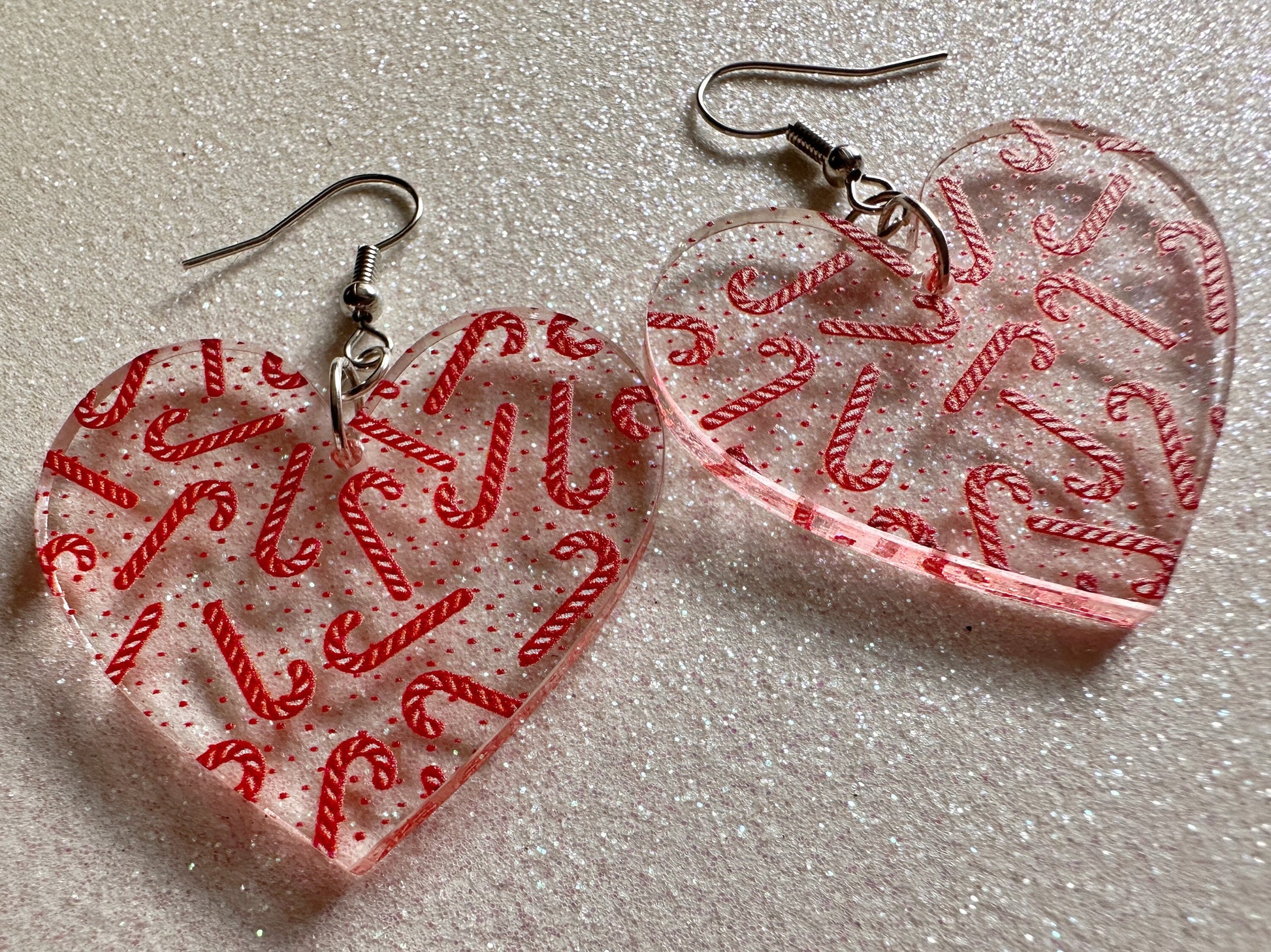 Candy Cane Earrings: Laser Cut Acrylic Candy Canes, Christmas Earrings, Holidays, Hearts, Holidays, Sweet Tooth, Best Gifts for Her/Him/Them