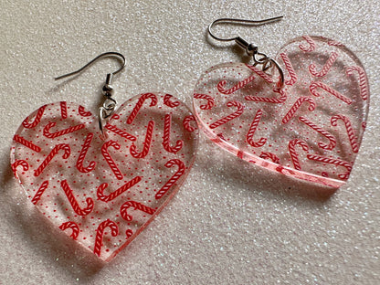 Candy Cane Earrings: Laser Cut Acrylic Candy Canes, Christmas Earrings, Holidays, Hearts, Holidays, Sweet Tooth, Best Gifts for Her/Him/Them