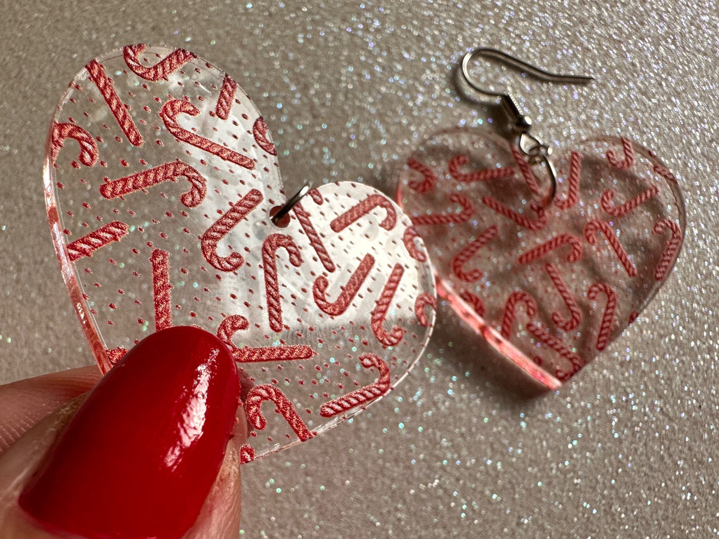 Candy Cane Earrings: Laser Cut Acrylic Candy Canes, Christmas Earrings, Holidays, Hearts, Holidays, Sweet Tooth, Best Gifts for Her/Him/Them