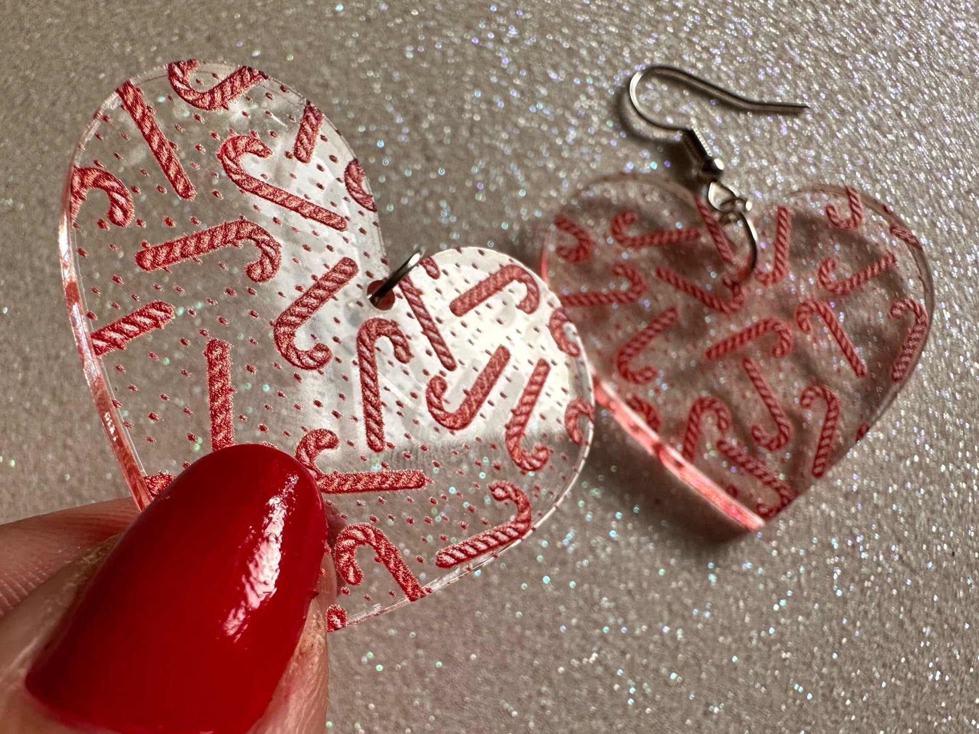 Candy Cane Earrings: Laser Cut Acrylic Candy Canes, Christmas Earrings, Holidays, Hearts, Holidays, Sweet Tooth, Best Gifts for Her/Him/Them