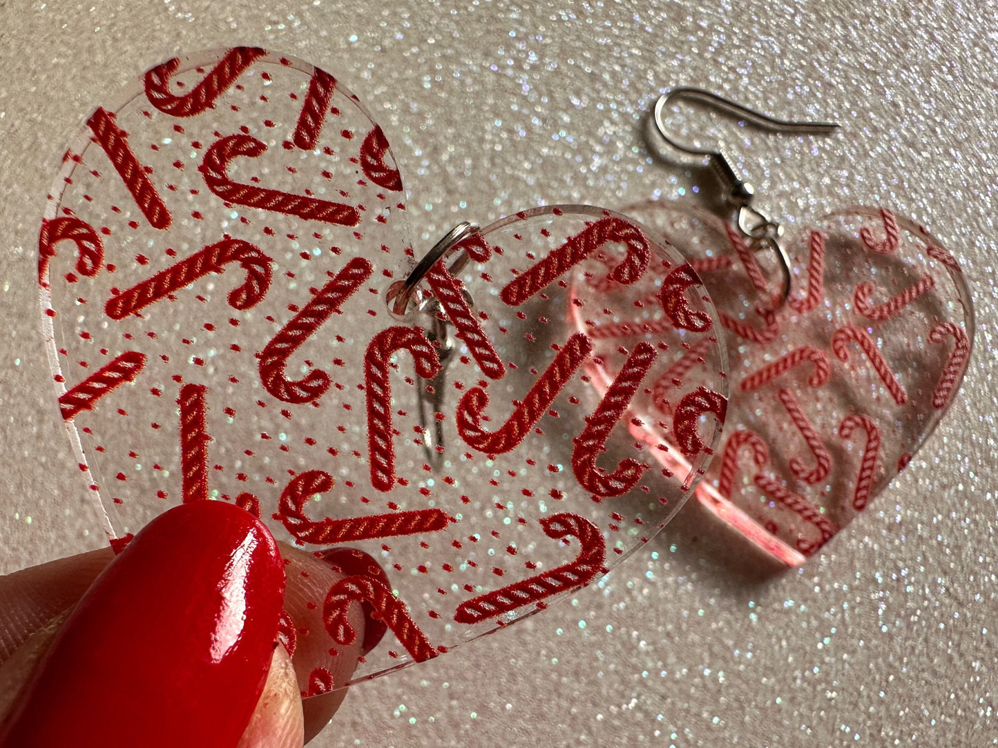 Candy Cane Earrings: Laser Cut Acrylic Candy Canes, Christmas Earrings, Holidays, Hearts, Holidays, Sweet Tooth, Best Gifts for Her/Him/Them