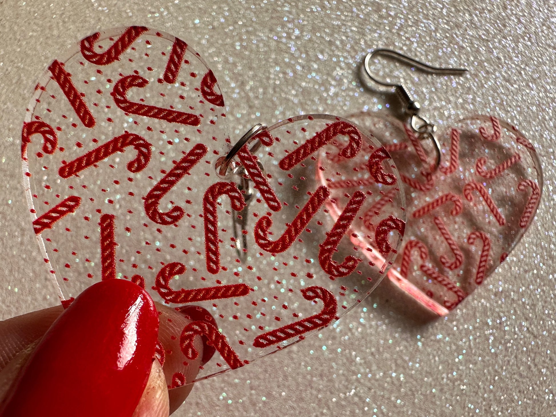 Candy Cane Earrings: Laser Cut Acrylic Candy Canes, Christmas Earrings, Holidays, Hearts, Holidays, Sweet Tooth, Best Gifts for Her/Him/Them