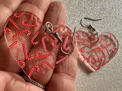 Candy Cane Earrings: Laser Cut Acrylic Candy Canes, Christmas Earrings, Holidays, Hearts, Holidays, Sweet Tooth, Best Gifts for Her/Him/Them