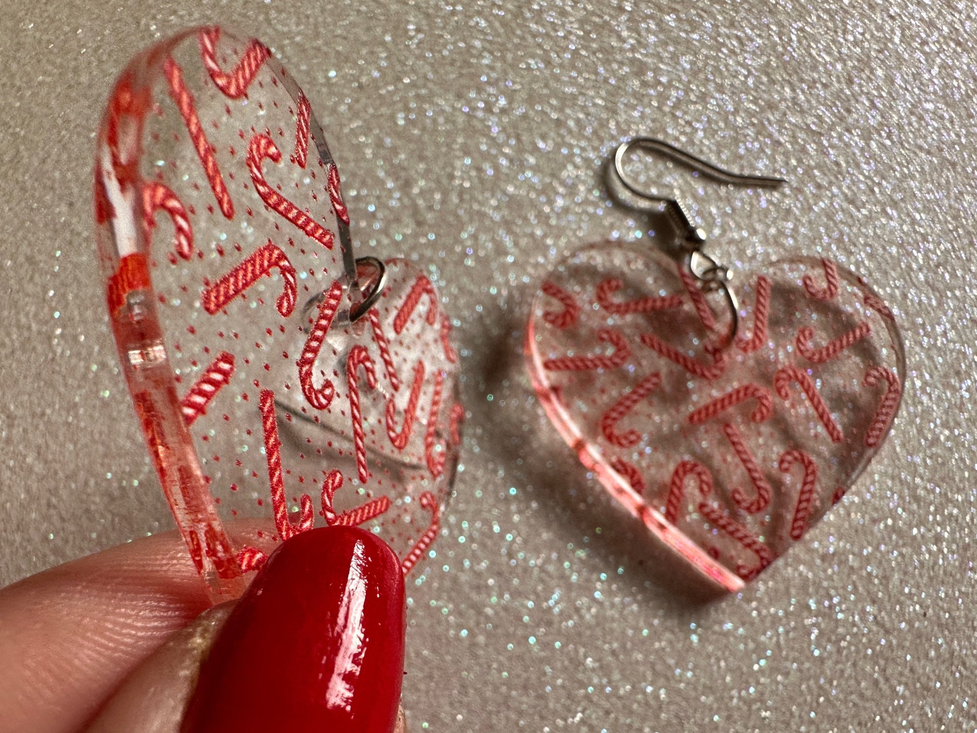Candy Cane Earrings: Laser Cut Acrylic Candy Canes, Christmas Earrings, Holidays, Hearts, Holidays, Sweet Tooth, Best Gifts for Her/Him/Them