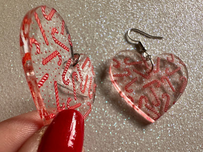 Candy Cane Earrings: Laser Cut Acrylic Candy Canes, Christmas Earrings, Holidays, Hearts, Holidays, Sweet Tooth, Best Gifts for Her/Him/Them