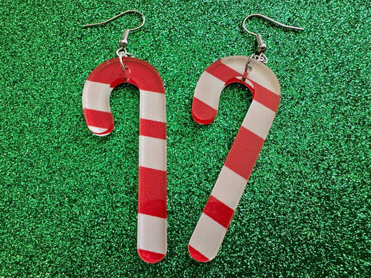 Candy Cane Earrings: Laser Cut Acrylic Christmas Earrings, Holidays, Dessert, Holidays, Sweet Tooth, Gifts for Her/Him/Them