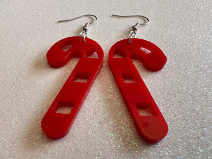 Candy Cane Earrings: Laser Cut Acrylic Christmas Earrings, Holidays, Dessert, Holidays, Sweet Tooth, Gifts for Her/Him/Them
