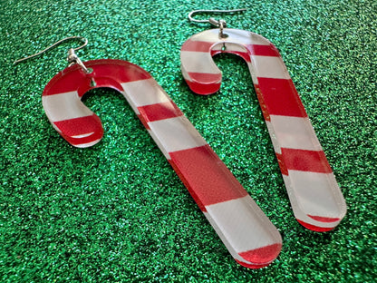Candy Cane Earrings: Laser Cut Acrylic Christmas Earrings, Holidays, Dessert, Holidays, Sweet Tooth, Gifts for Her/Him/Them